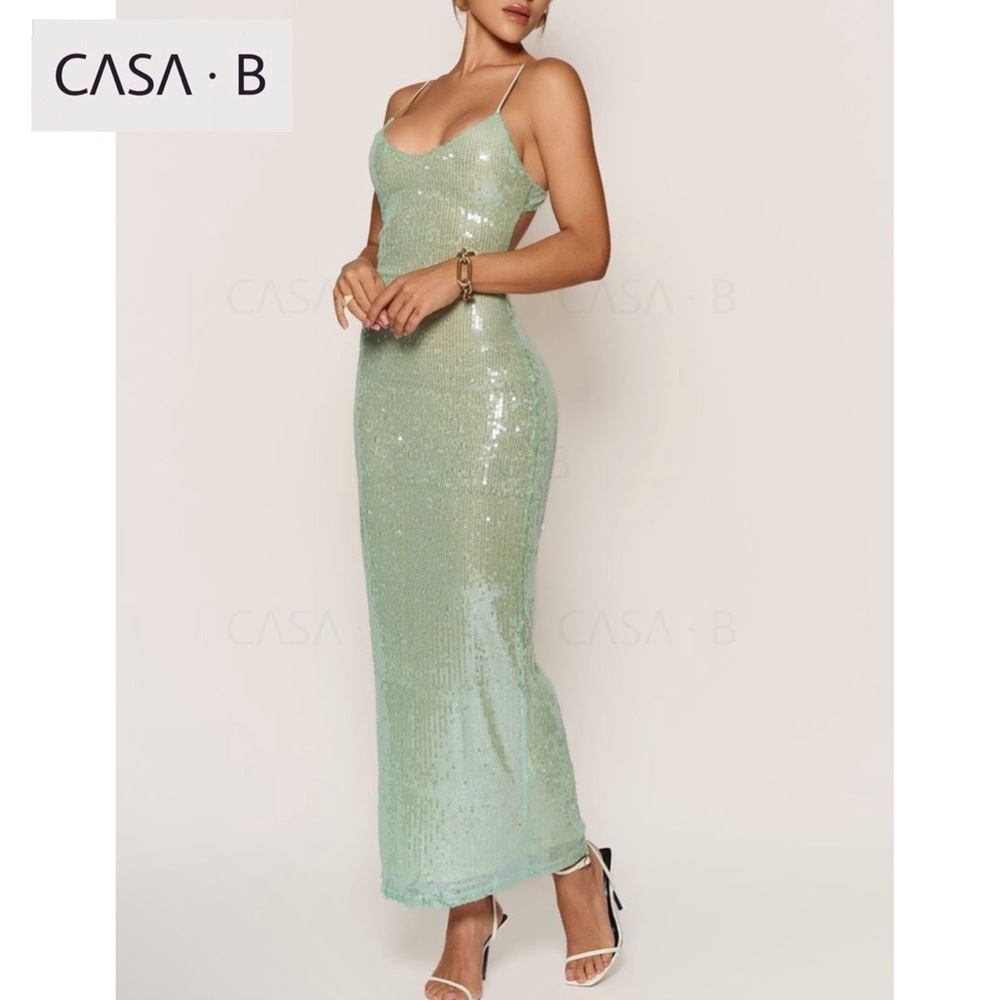 5⭐️CASA B| Elena Sultry Sheer Sequin Open Back Cutout Evening Dress